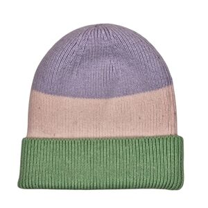 Cashmere Blend Colorblock Beanie Hat Lavender Pink Green Soft Knit Luxury Winter